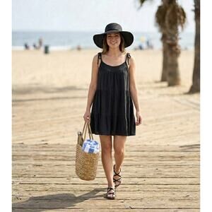 Boho Ruffle Mini Dress Wild Fable Black Tie Straps Beach Resort Festival SZ M